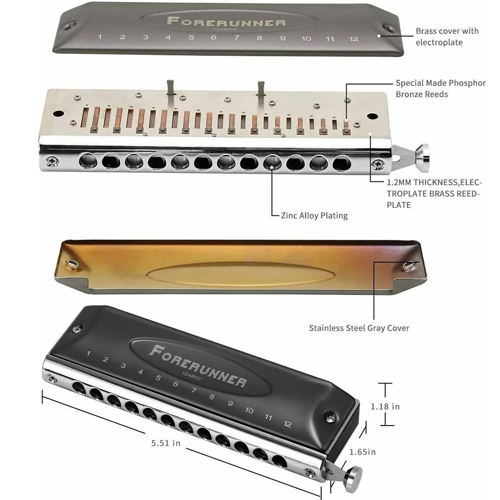 Fashion High Quality Musical Instruments Chromatic EASTTOP 12 Holes 48 Tones Harmonica Without Membrane Harmonica Equipment