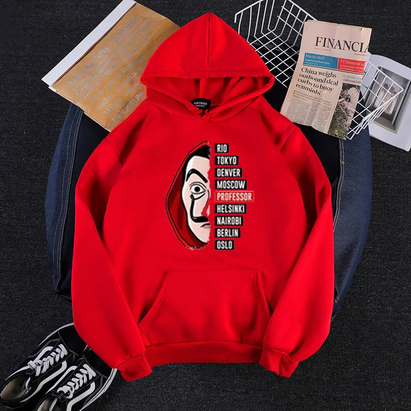 Hot funny money heist print men's hoodies TV series House of Paper Harajuku autumn sweatshirt fashion hip hop warm white clothes