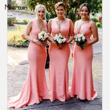 Mrs win/платья подружки невесты для девочек; розовое платье в стиле мерамида; длинные элегантные свадебные платья для гостей; глубокий v-образный вырез; Vestido Madrinha;