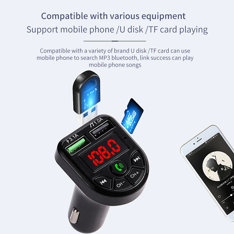 Автомобильное зарядное устройство Bluetooth 5 0 FM передатчик автомобильный комплект