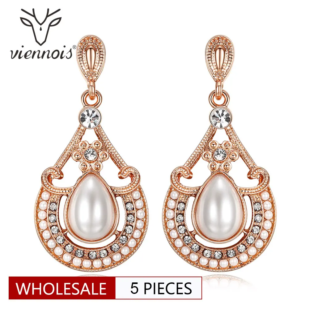 

Viennois Simulated Pearl Dangle Earrings for Women Rose Gold Color Large Baroque Style Drop Earrings Female Vintage Jewellery