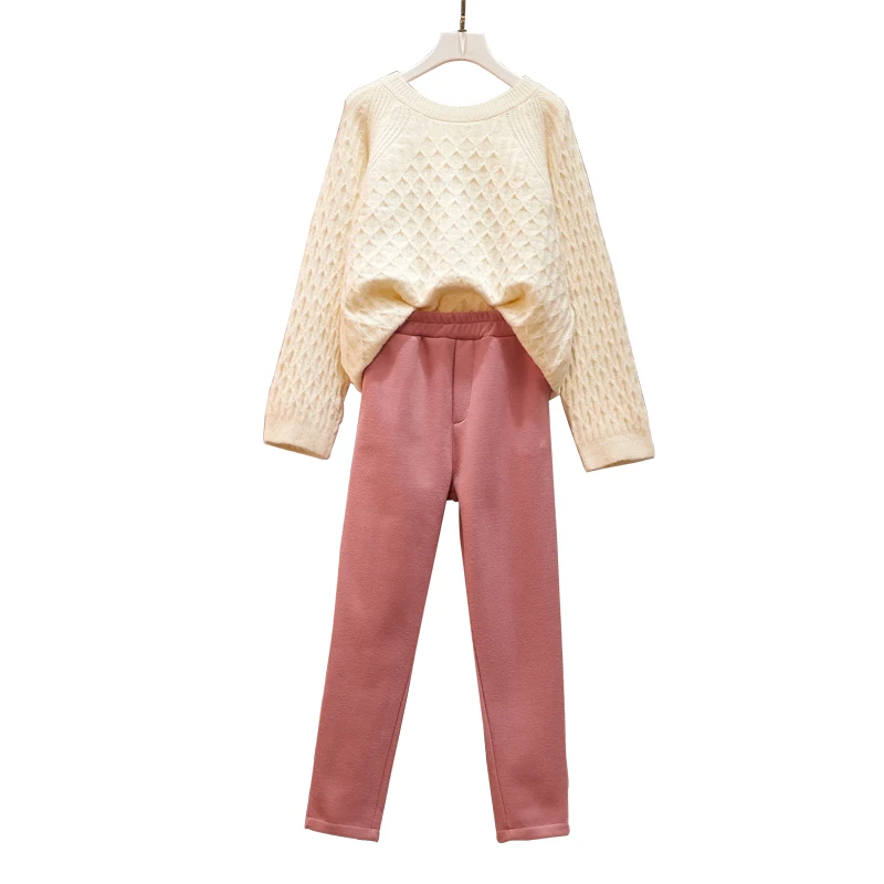 

Sweater Suits Fall Winter New Students Outfit Western Style Leisure Haroun Pants Two-Piece Clothing Set Casual Women Knitwear