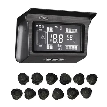 

WONVON Solar Power Wireless TPMS Tire Pressure Monitoring System 188Psi External Sensor for 12 Wheels /18Wheels Truck Bus Truck