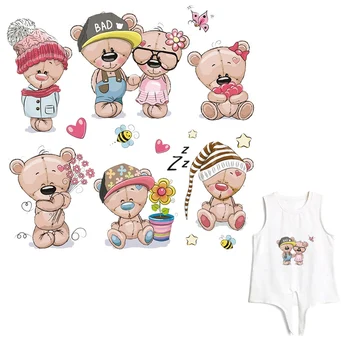 

Cute Cartoon Bear Iron On Transfer For Clothing Stickers Stripe Print stickers On clothing Patch For Children Clothes Badges DIY