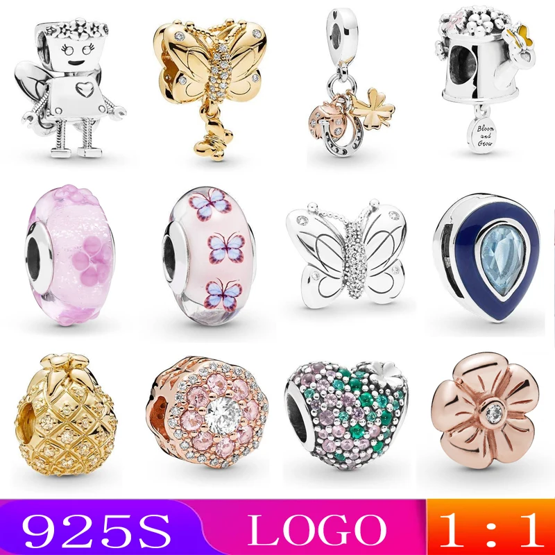 

LISM 2019 New 100% 925 Sterling Silver Fashion Charm Pineapple Flower Clover Bracelet Charm 1: 1 Original DIY Jewelry Women