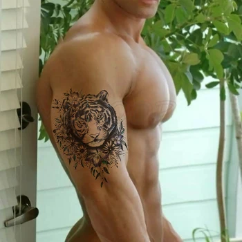 

Bengal White Tiger Cheetah Tattoos Waterproof Temporary Sticker Ferocious Animal Fake Tattoo for Men Body Art Custom Tatoos