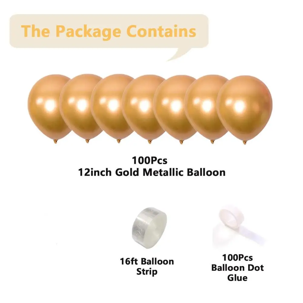 Balloon Garland Arch Kit-Gold Metallic Balloons 100 Pcs-Birthday Baby Shower Weeding Party Decorations