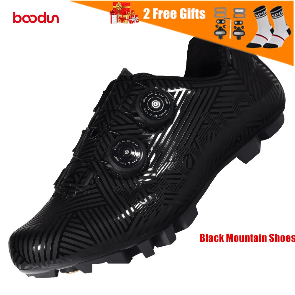 BOODUN Men's Cycling Shoes Road Mountain Bike Shoes with Doublue Rotating Buckle Antislip Nylon Sole Bicycle MTB Racing Shoes - Цвет: Black MTB