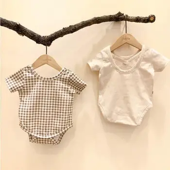 

0-24M Newborn Infant Baby Girl Boys Jumpsuit Short Sleeve Solid Bodysuit Back Cross Summer Baby Clothes Outfit