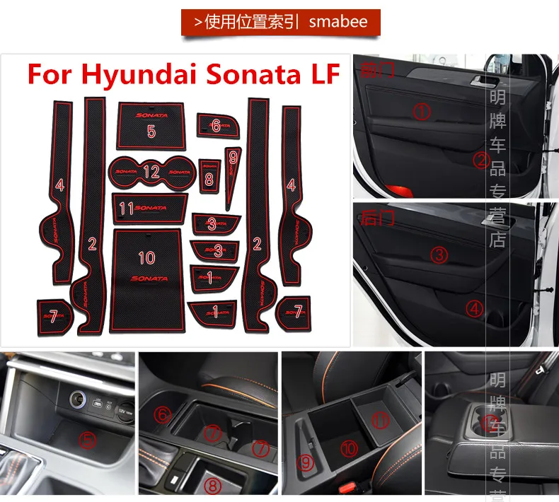 3D резиновый коврик для hyundai Sonata LF- слот-коврик для двери чашка Подушка паз коврик Lnterior Противоскользящий коврик автомобильные аксессуары