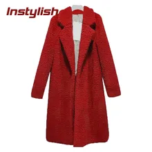 Inстильный женский зимний толстый теплый пушистый длинный меховой жакет Повседневный искусственный мех плюшевое пальто женский плюс размер лацкан лохматая верхняя одежда 3XL