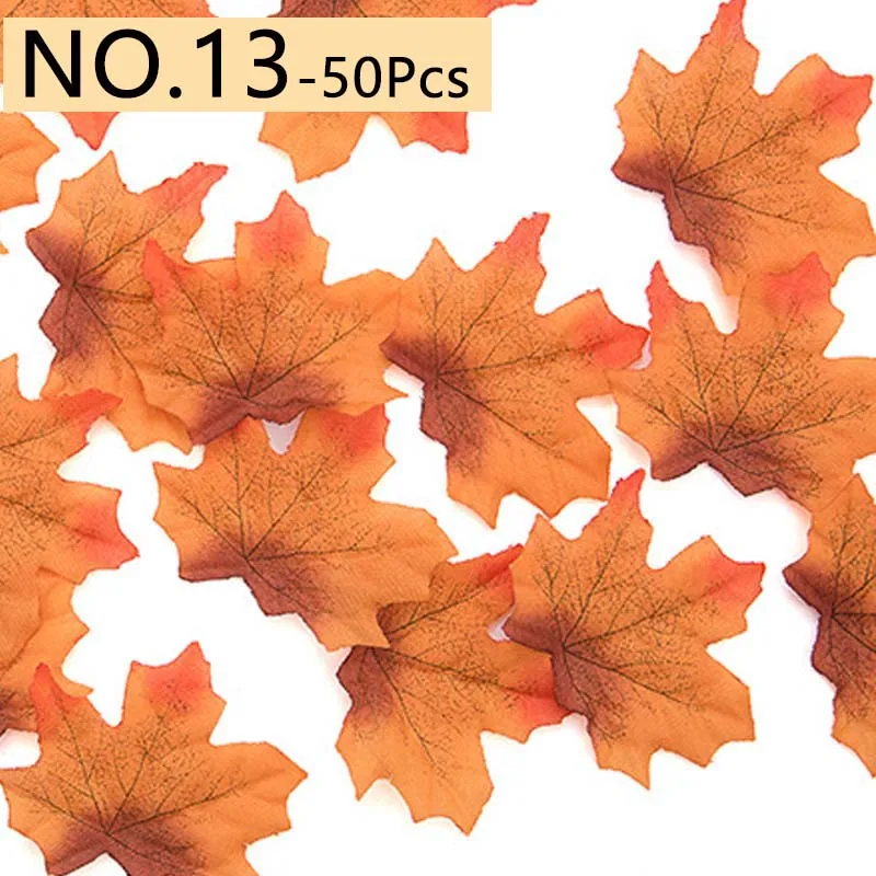 50Pcs Artificial Maple Leaves Simulation Fake Fall Leaves Autumn Leaves For Home Wedding Party Decoration Fabric Maple Leaf