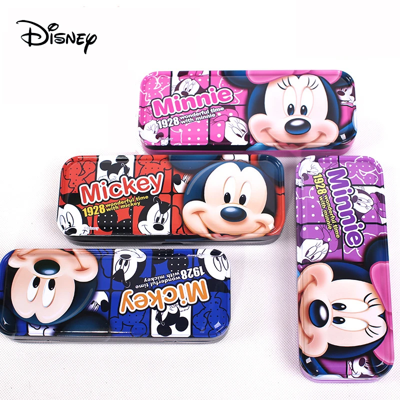 Disney útiles escolares para niños de lápices Mickey Minnie Mouse lindo estuche para lápices Kawaii papelería caja de Metal para bolígrafo regalo de navidad|Estuches escolares| - AliExpress