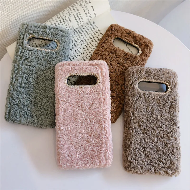 

For Samsung S8/S9/S10 + Lambskin Plain Mobile Phone Shell Note10/9/8 Autumn and Winter Plush Protective Case Female