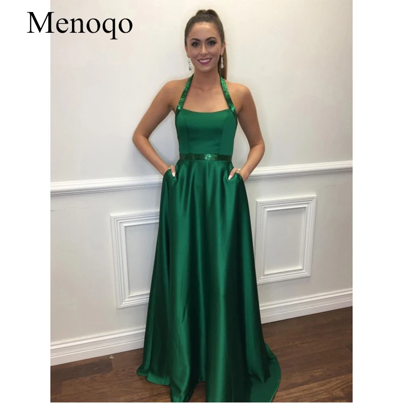 

Simple Evening Dresses Halter A-Line Stain Dress Evening Floor Length Sleeveless Gowns Vestido de noche