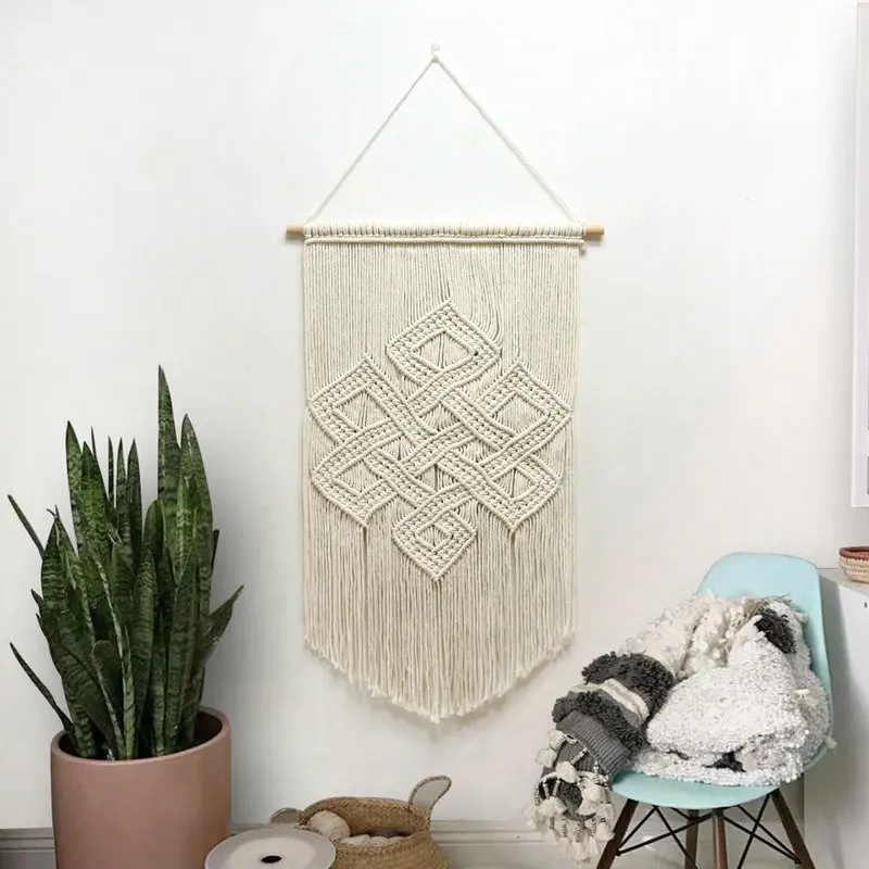

Macrame Boho Tapestry Geometry Diamond Pattern Wall Hanging Hand-woven Tapestries Cotton Thread Pendant Ins Home Room Decor