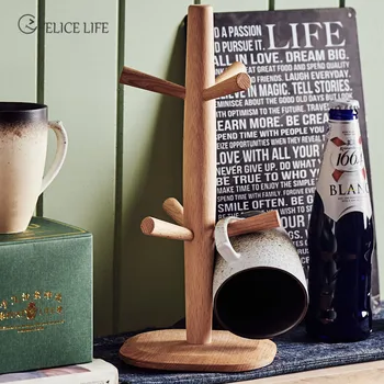 

Wooden Coffee Cup Holder Beech Wood Tree Stand Rack 6 Cup Mug Holder Countertop Pantry Stands Mug Shelves Hanger Kitchen