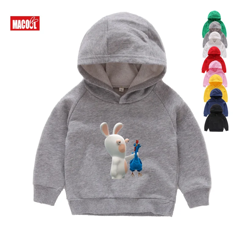 Детские толстовки с капюшоном с героями мультфильмов «Crazy Rabbit» Белые зимние топы с длинными рукавами для детей 5 лет, милые повседневные толстовки с капюшоном для детей 9 лет