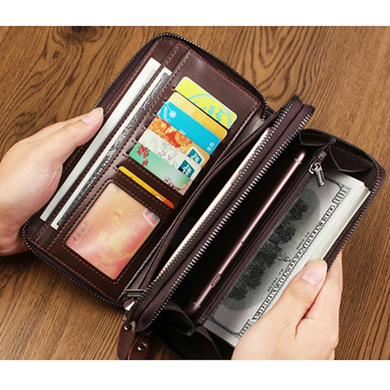 Tanie Męski portfel z etui na telefon o dużej pojemności męski długa torba portfel z dwoma zamkami błyskawicznymi dla mężczyzn biznesowe portfele na monety LSH590