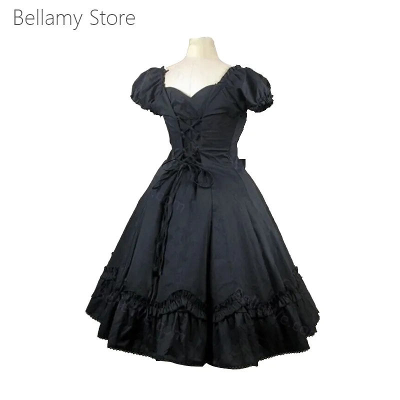 

Daily Black Retro Gothic Lolita bowknot bubble sleeve swing dress small black skirt