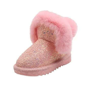 

Girls Snow Boots 2020 Winter New Children's Baby Sequined Plush Short Boots Plus Velvet Warm Cotton Shoes