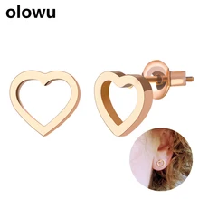 Olowu серьги в форме сердца из нержавеющей стали корейские милые мужские сережки-гвоздики цвета розового золота для детей wo men