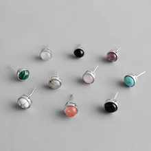 Круглые серьги-гвоздики с лунным камнем, 925 пробы, серебряные серьги, набор с натуральным камнем, студенческий стиль, лучший друг, подарок, модное ювелирное изделие