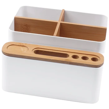 

Simple Japan Style Detachable Desktop Storage Box For Remote Control Mobile Phone Makeup Brushes Holder Organizer-White