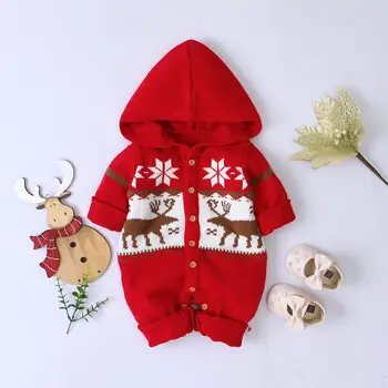 

Baby Rompers Christmas Clothes Fashion Hooded Newborn Boy Girl Jumpsuits Onesie Long Sleeve Infant Overalls Playsuit Winter Warm