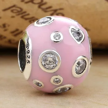 

Original Pink & White Enamel Pearlescent Dreams With Crystal Beads Fit 925 Sterling Silver Charm Pandora Bracelet Diy Jewelry