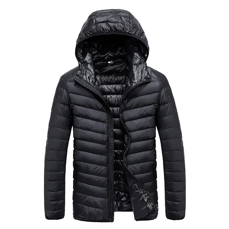 Autumn Men's Ultralight White Duck Down Hooded Jacket Male Windproof Waterproof Parkas Coats Ultra Light Stand Collar