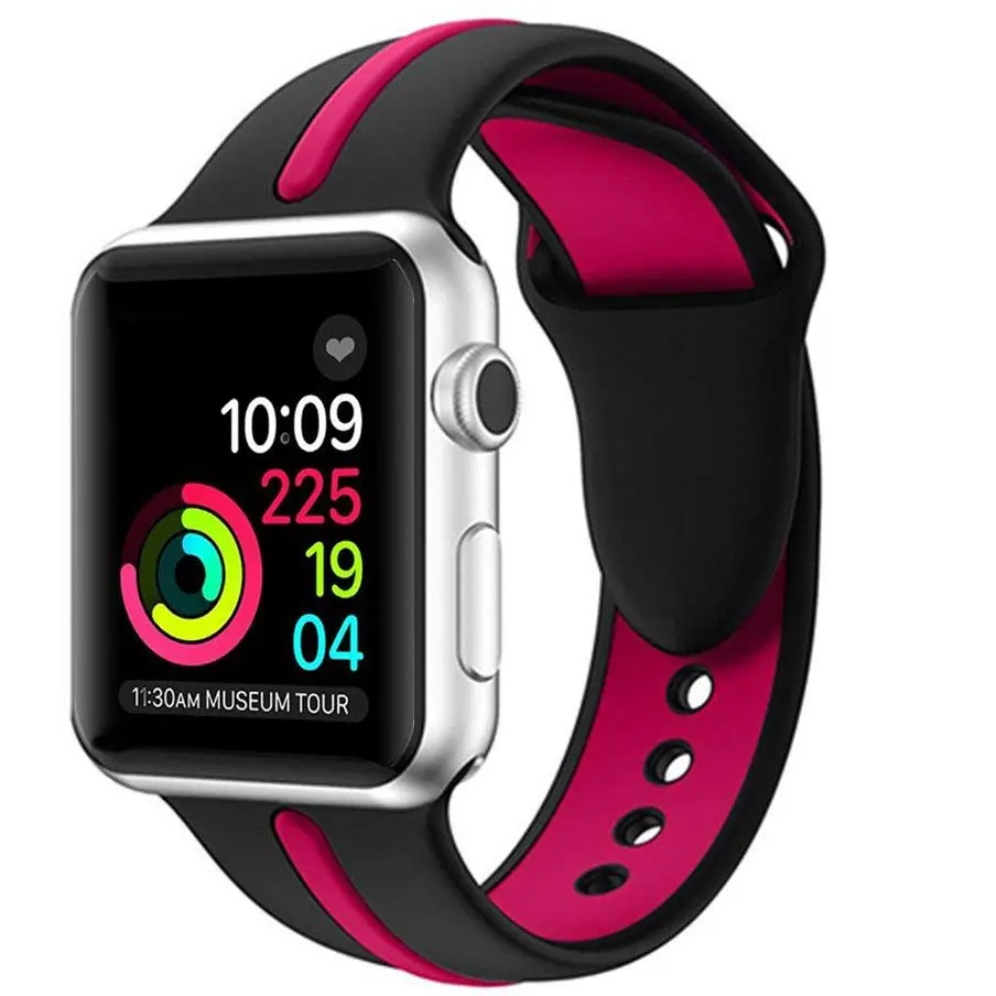 Для Apple Watch Series5 4 3 2 1 Спортивный мягкий силиконовый ремень стильный ремешок для замены браслета iWatch 44 мм 40 мм 42 мм 38 мм - Цвет ремешка: Black Rose Red