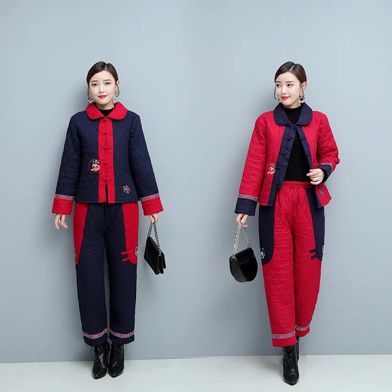 

2019 Winter New Style Ethnic-Style Cotton Linen WOMEN'S Dress Thick Long Sleeve Embroidery Cotton-padded Clothes Casual Harem Co