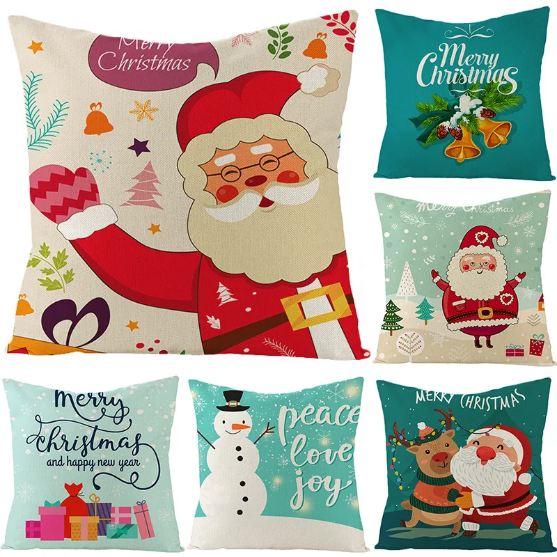 

GZTZMY 45x45cm Christmas Linen Pillowcase Cartoon Print Christmas Decor for Home Happy New Year Decor 2019 New Pillowcase Natal