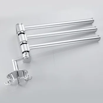 

Bathroom Storage Rack Swivel Rotatable 3 Arms Easy Install Towel Bar Space Saving Mobile Holder With Hooks Wall Mounted Kitchen