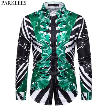 

Floral Striped Tuxedo Shirt Men 2020 Luxury Brand New Baroque Style Mens Dress Shirts Casual Social Club Male Streetwear Shirt