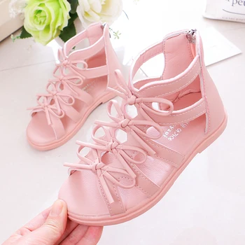 

Girls Shoes Fashion Kids Sneakers Bow Sequined Footwear Sweet Single Beach Shoes Children Cross-Strap Sandals Girl Roman Shoes