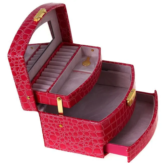 Luxury PU Leather Jewelry Gift Box 3 Layers Jewellery Display Storage Box Packaging Case Organizer Makeup Bag Cosmetic