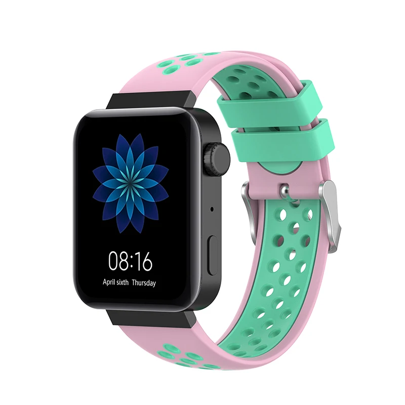 B pink-green Стильный ремешок для xiaomi Watch band спортивный силиконовый браслет для xiaomi smart watch correa для xiaomi band аксессуары для часов - Цвет: B pink-green