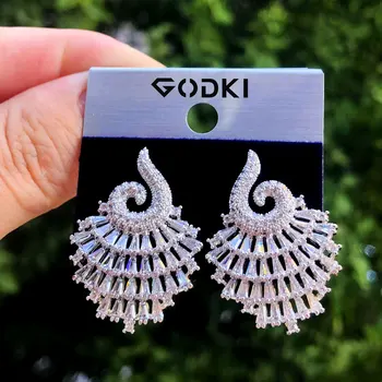 

GODKI 49mm Trendy Luxury Spring Snail Stud Earring for women Wedding Cubic Zircon CZ Dubai Bridal Earring Bohemia Hot2019