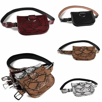 

New Women's waist bag fashion PU leather snake print belt bag pochete chest bag