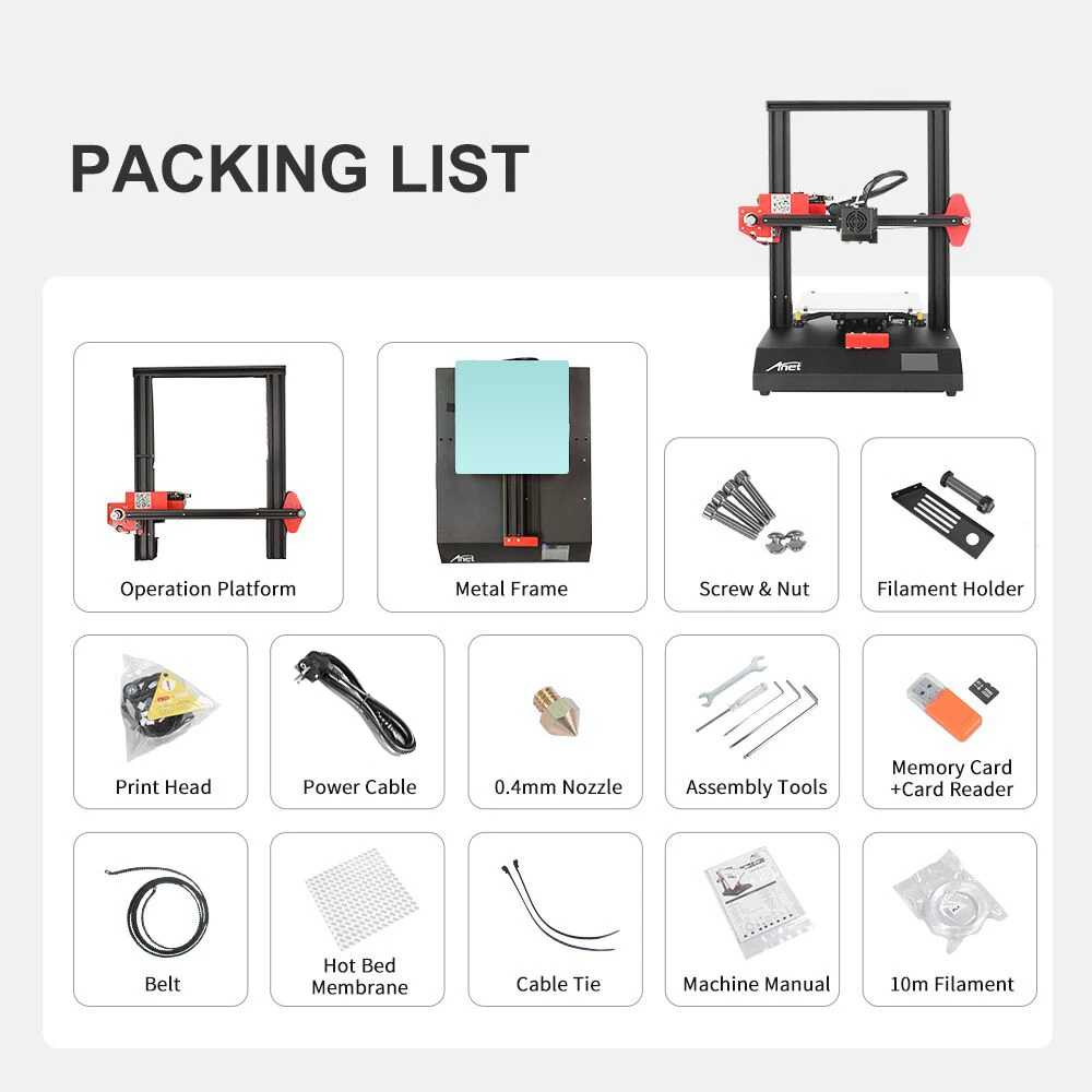 EUUS Shipping Anet ET4 3D Printer All-Metal Frame Auto Leveling 2.8 Touch Screen 3D Printer DIY Kit 220220250mm (38)