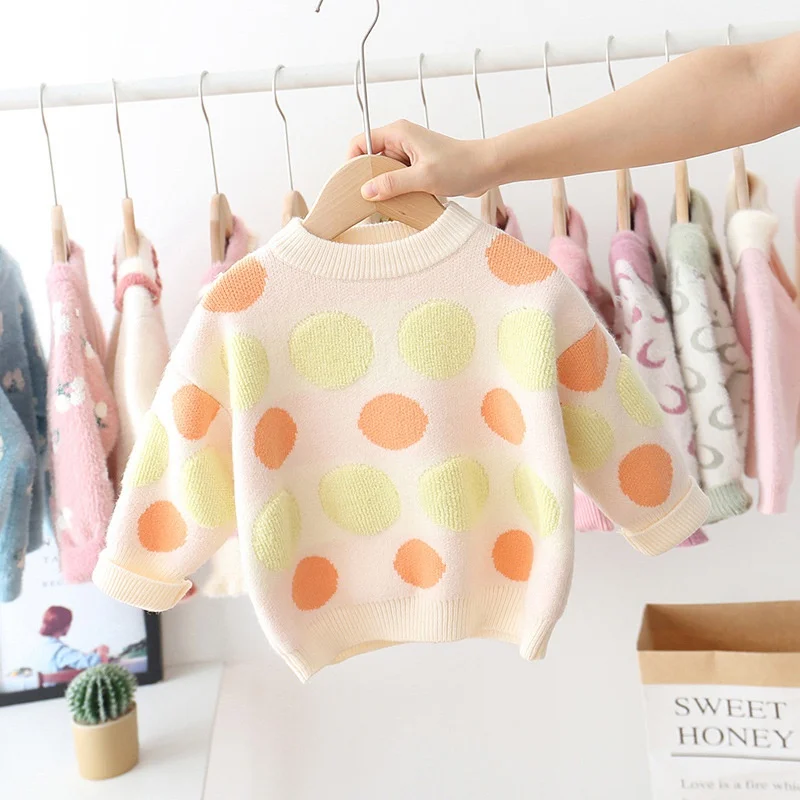 Коллекция года, осенне-зимний детский свитер для маленьких девочек, пуловер трикотажные свитеры в горошек с длинными рукавами верхняя одежда, топы, S9948 - Цвет: Yellow