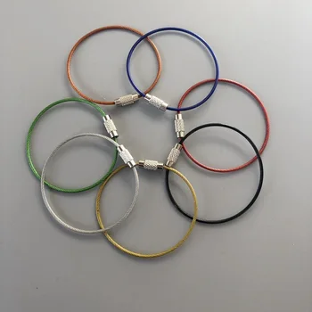 

5pcs EDC Stain steel wire 150mm*15mm Keychain ring key keyring circle rope cable loop outdoor camp luggage tag screw lock gadget