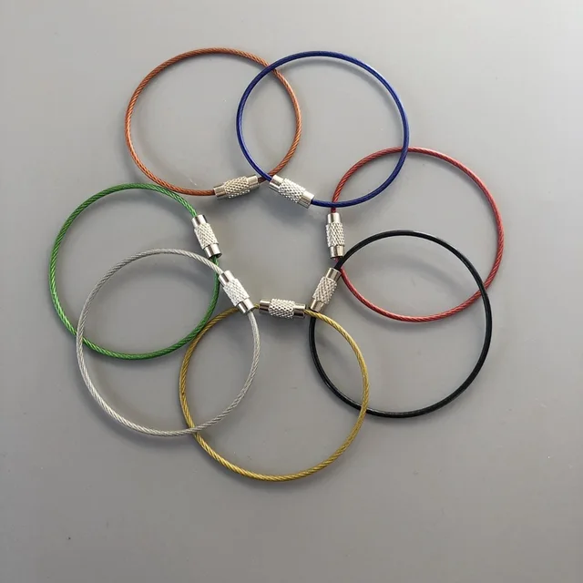 5pcs EDC Stain ลวดเหล็ก 150 มม.* 15 มม.พวงกุญแจแหวนพวงกุญแจเชือกวงกลมสาย LOOP กลางแจ้ง camp กระเป๋าเดินทางสกรูล...