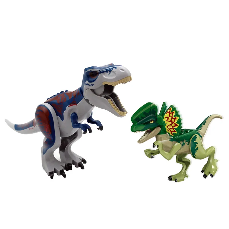 

2Pcs Jurassic World Park Dinosaur Tyrannosaurus Rex Indominus Rex Dilophosaurus Building Blocks Bricks Education Toys Gift