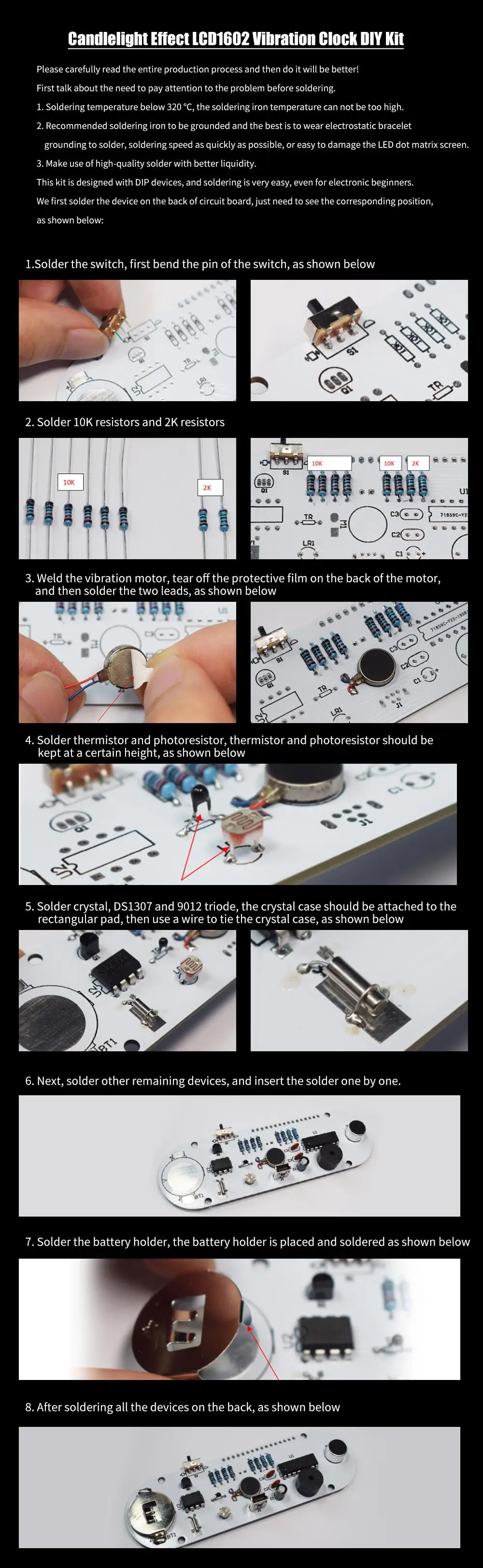 Свечной эффект LCD1602 часы с вибрацией DIY Kit эффект свечей DIY электронные цифровые часы набор с ярко-розовым светодиодный