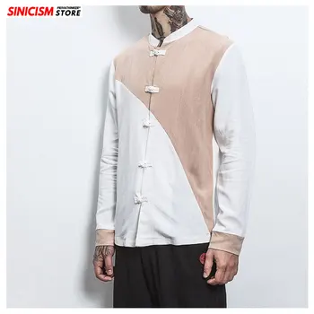 

Sinicism Store Autumn Men Chinese Style Vintage Buckle Shirts 2020 Mens Casual Shirt Male Patchwork Long Sleeve Clothes Oversize