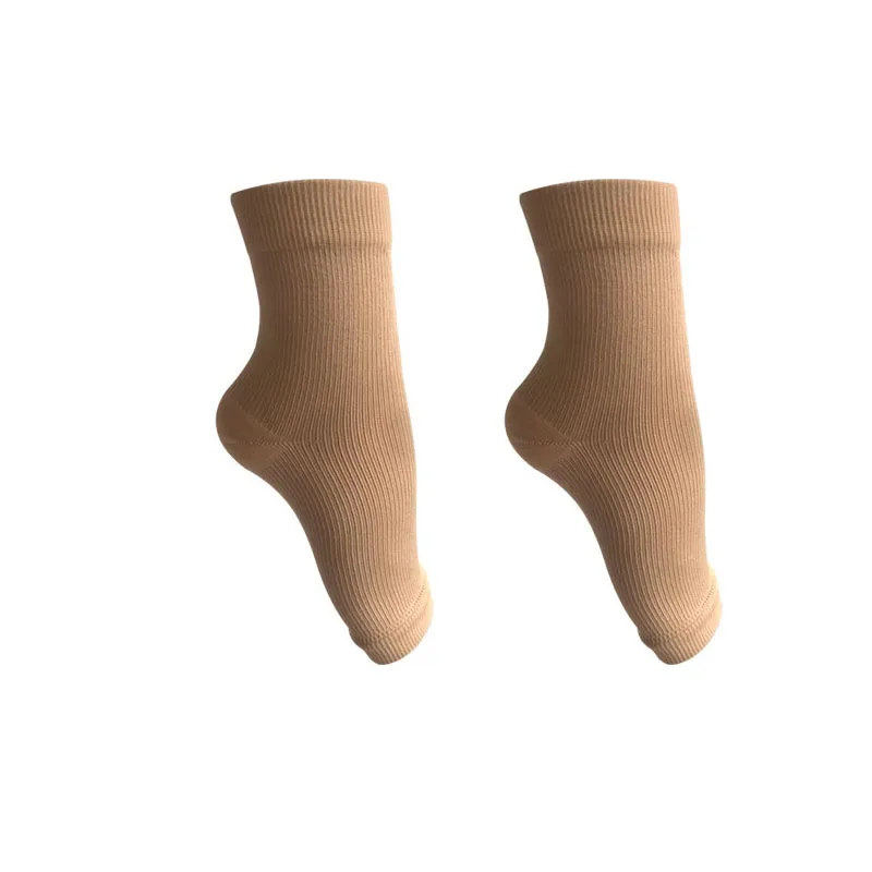 Стопы против усталости компрессионный рукав лодыжки поддержки носки с открытыми пальцами подошвенный фасциит облегчение боли - Цвет: Beige