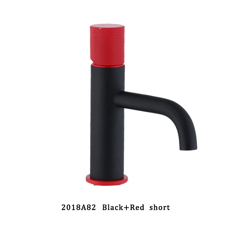 BLACK-RED SHORT Смеситель для раковины, Ретро Черный кран, краны для ванной комнаты, кран для раковины с одной ручкой, винтажный смеситель для горячей и холодной воды, кран 2018A82 - Цвет: BLACK-RED SHORT